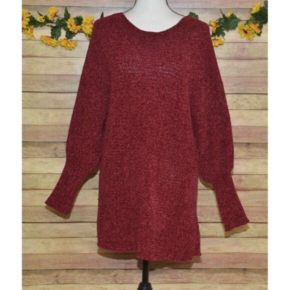 Rockin'C Chenille Long Line Sweater Ladies L Balloon Sleeve So SOFT Casual Warm - Picture 1 of 8